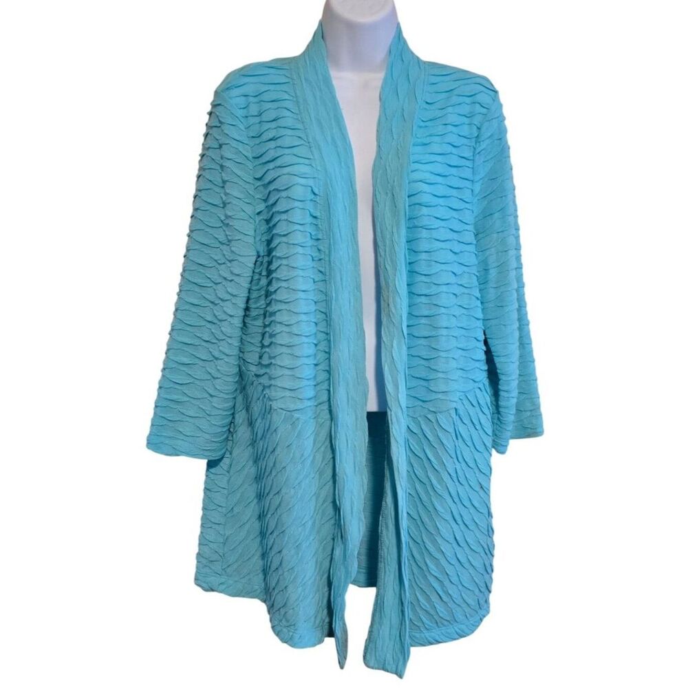 Easywear Open Cardigan Jacket Turquoise Textured Lightweight summer preppy